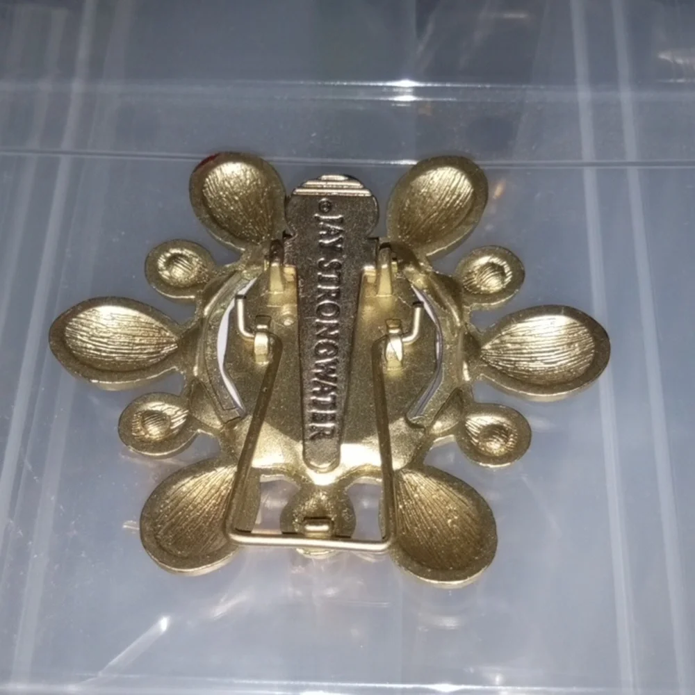 Elegant Gold Tone and Red Brooch